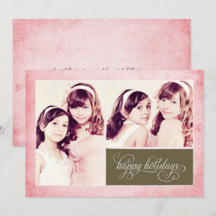 Organic Pink Grunge 2 Photo Holiday Card Feestdagenkaart