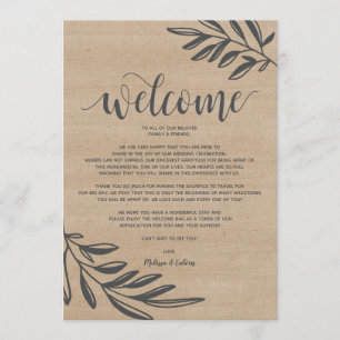 Organic Rustic Wedding Welcome and Itinerary Card Programma