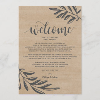 Organic Rustic Wedding Welcome and Itinerary Card Programma