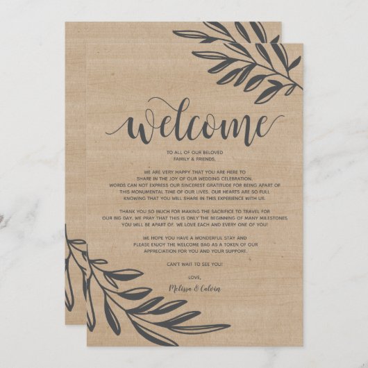 Organic Rustic Wedding Welcome and Itinerary Card Programma (Voorkant / Achterkant)