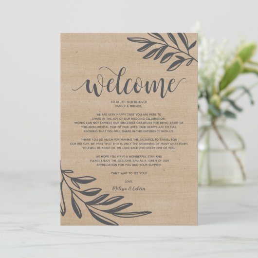 Organic Rustic Wedding Welcome and Itinerary Card Programma (Staand voorkant)