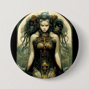 Organic Tech Woman Fantasy Sci-Fi Ronde Button 7,6 Cm