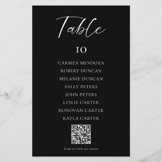 Organigramme de mariage noir Code QR Menu (Devant)