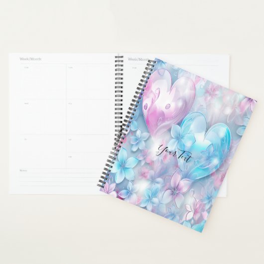 Organisateur de mariage cœurs et fleurs rose aqua (Devant avec enveloppe)