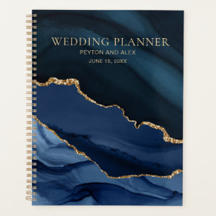 Organisateur de mariage en agate marbrée bleu mari