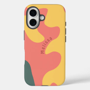Organisch gevormde roze koraal groen gepersonalise iPhone 16 hoesje