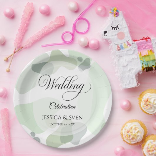 Organisch groen geometrische Abstracte bruiloft Papieren Bordje (Feest)