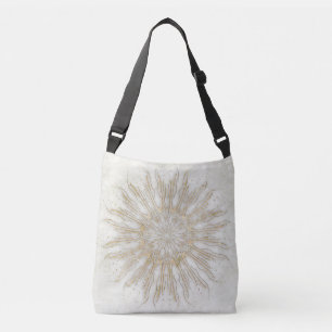 Organische boho stijl zonnevlam mandala goud wit crossbody tas