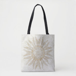 Organische boho stijl zonnevlam mandala goud wit draagtas