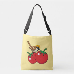 Organische lover Sparrow Eating Red Tomato Crossbody Tas