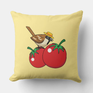 Organische lover Sparrow Eating Red Tomato Kussen