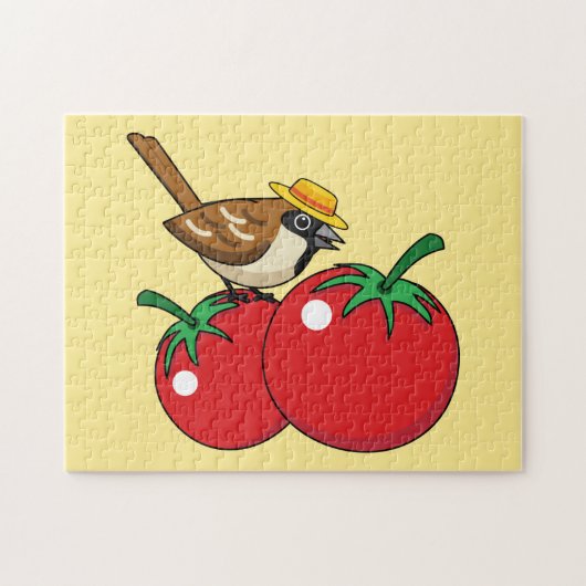 Organische lover Sparrow Eating Red Tomato Legpuzzel (Horizontaal)