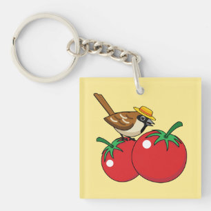 Organische lover Sparrow Eating Red Tomato Sleutelhanger