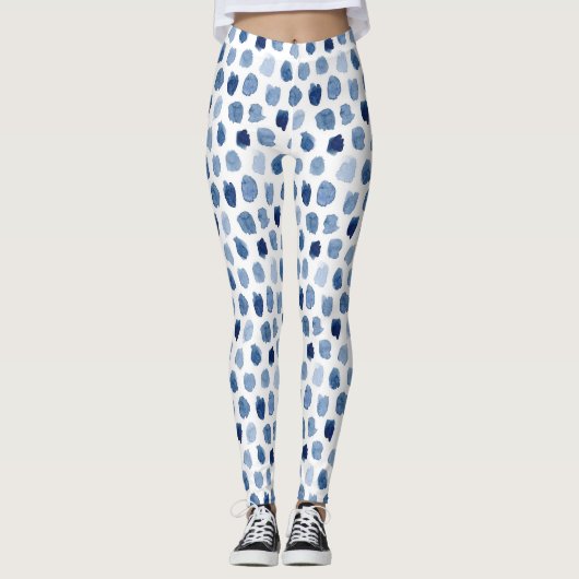 ORGANISCHE NAVY BLUE INDIGO STIPPEN DYE PATTERN LEGGINGS (Voorkant)