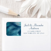 Organische Oceaan Blauwe Waterverf Bruiloft Etiket (Insitu)