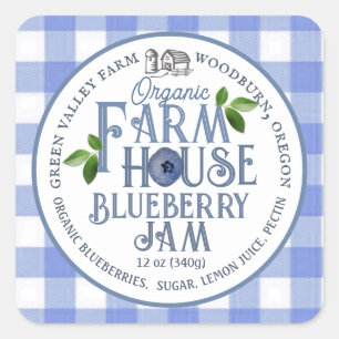 Organische veearts Blueberry Jam Blue Gingham Labe Vierkante Sticker
