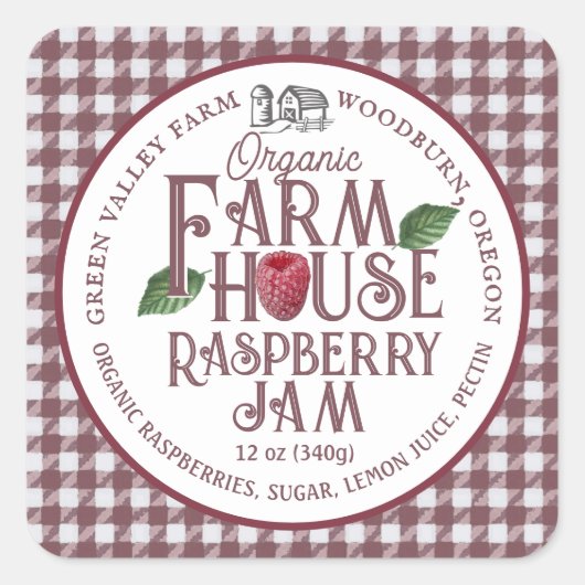 Organische veearts Raspberry Jam Red Gingham Label (Voorkant)