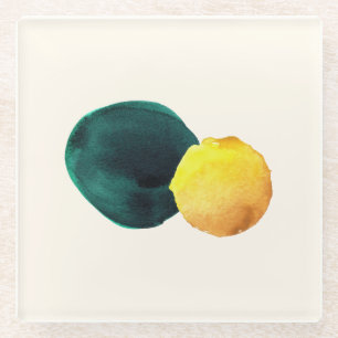 Organische vorm Abstracte Waterverf Geel Groen Glazen Onderzetter