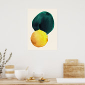 Organische vorm Abstracte Waterverf Geel Groen Poster (Keuken)