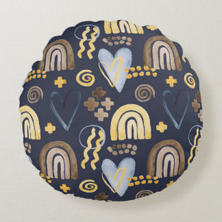 Organische vormen naïef patroon met regenboog, har rond kussen