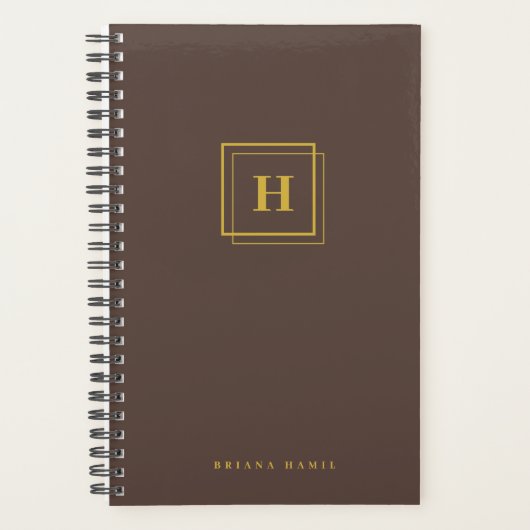 Organiseur de nom de monogramme marron or moderne (Devant)