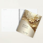 Organiseur floral doré orné moderne avec perles (Devant avec enveloppe)
