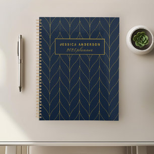 Organiseur Personnalisé Navy Gold Art Déco Feuille