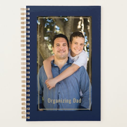 Organizing Dad Personalized Photo Navy Blue & Gold Planner (Voorkant)