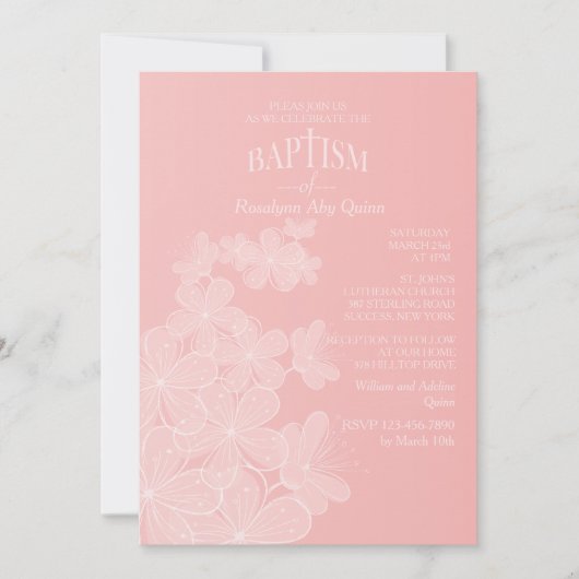 Organza Fleurs Baptême Invitation (Devant)