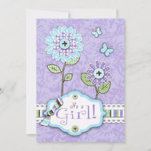 Organza Flowers Invitation Card Lav Kaart