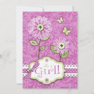 Organza Flowers Invitation Card Pink Kaart
