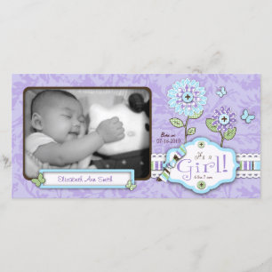 Organza Flowers Photo Card Lav Aankondiging