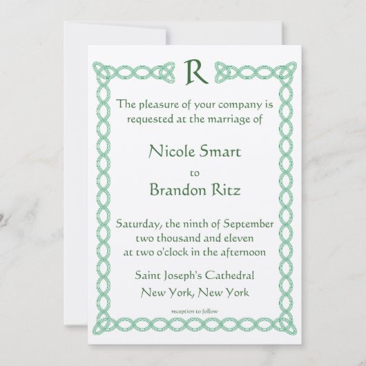 Orge et Faire-part de mariage vert celtique (Devant)