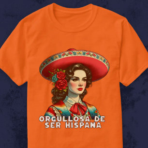 Orgullosa de ser Hispana Spaanse Retro Mes Patrio T-shirt