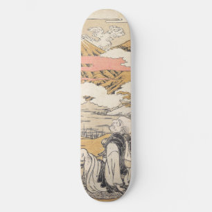 Orientaal-japans man dat het uitzicht Fuji bewonde Skateboard