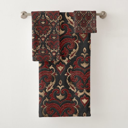 Orientaal Patroon - Zwart en rood leder Bad Handdoek (Insitu)