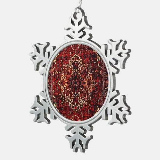 Orientaal tapeontwerp in donkerrood tin sneeuwvlok ornament (Rechts)