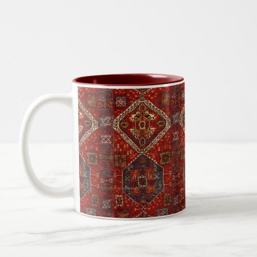 Orientaal tapeontwerp in rood en blauw  tweekleurige koffiemok (Links)