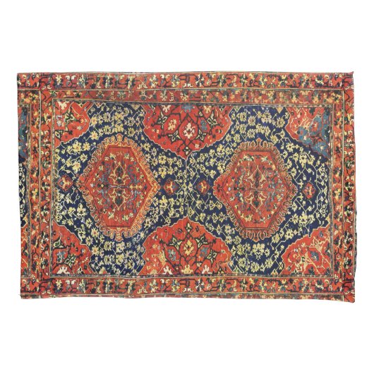 Orientaal tapijt blauw en oranje kussensloop (Voorkant)