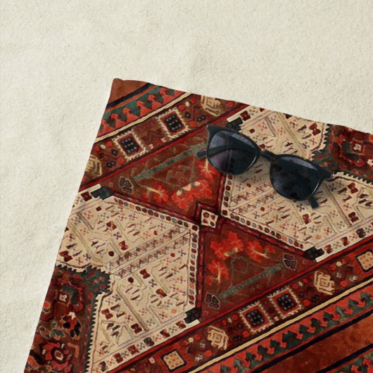 Orientaal tapijtpatroon in sinaasappel en room strandlaken (In situ)