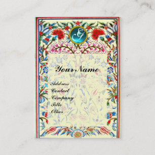 ORIËNTAALSE BLOEMEN DAMAST MONOGRAM Blauw Crème Visitekaartje