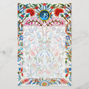 ORIËNTAALSE BLOEMEN DAMAST MONOGRAM Blue Sapphire Briefpapier