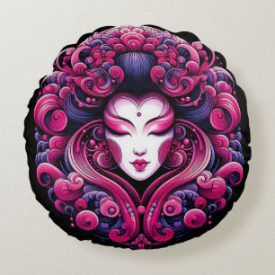 Oriëntaalse vector abstract Geisha fractal roze go Rond Kussen