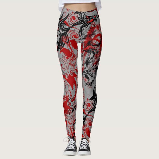 Oriental Accent Dragons Abstracte Kunst Leggings (Voorkant)