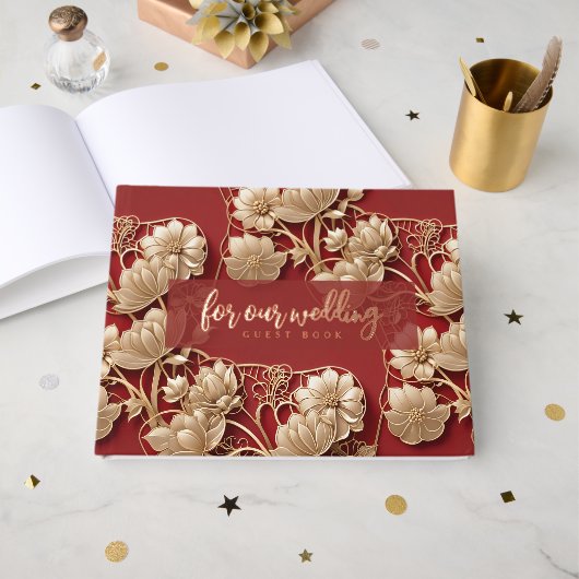 Oriental Art Deco Florals | Custom Foil Wedding Gastenboek (Voorkant open)