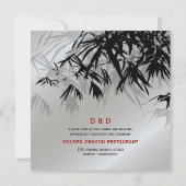 Oriental Bamboo Leaves Black Silver Asian Wedding Kaart (Achterkant)