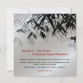 Oriental Bamboo Leaves Black Silver Asian Wedding Kaart (Voorkant)