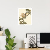 Oriental Bird Perch op Branch Poster (Thuiskantoor)