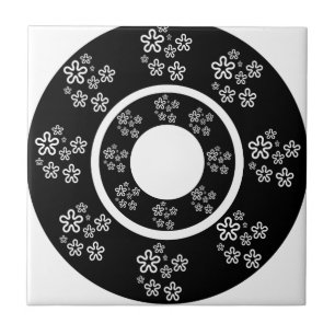 Oriental Black Floral Circles Design Tegeltje