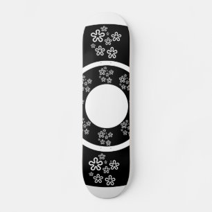 Oriental Black Wood Floral Design Skateboard